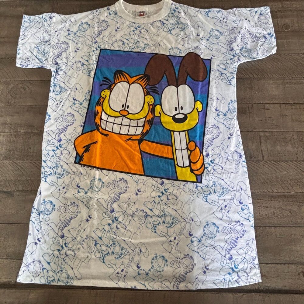 Vintage 1994 Garfield & Odie All-Over Print T-Shirt PAWS Single Stitch Sz Large